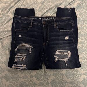 American Eagle Outfitters Women's Dark Blue Distressed Jeggings